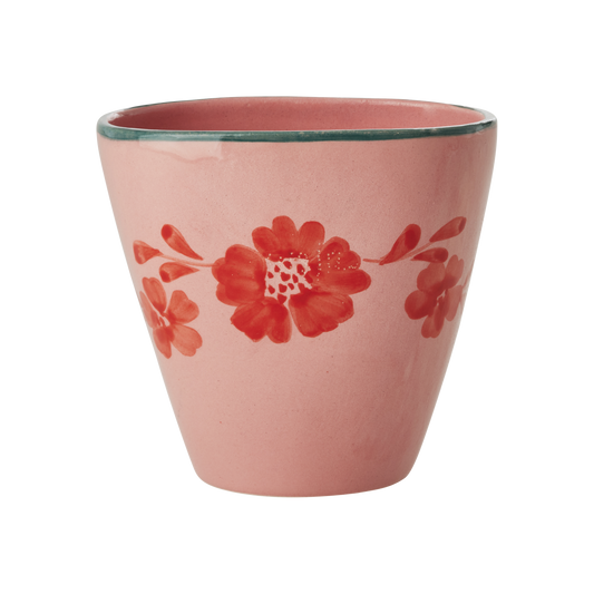 Ceramic Oval Cup with Hand Painted Orange Flower Vine - 10.1 oz - Blessings Grow Meadows -
