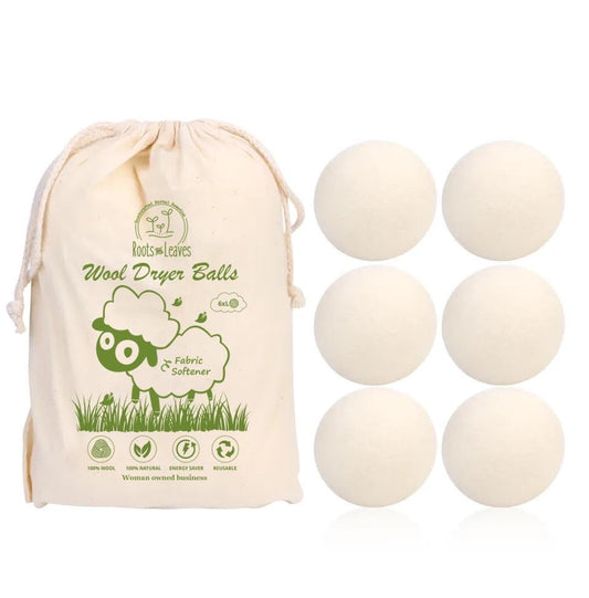 Set of New Zealand wool dryer balls by Roots and Leaves LLC, soft, natural laundry accessories for eco-friendly fabric drying