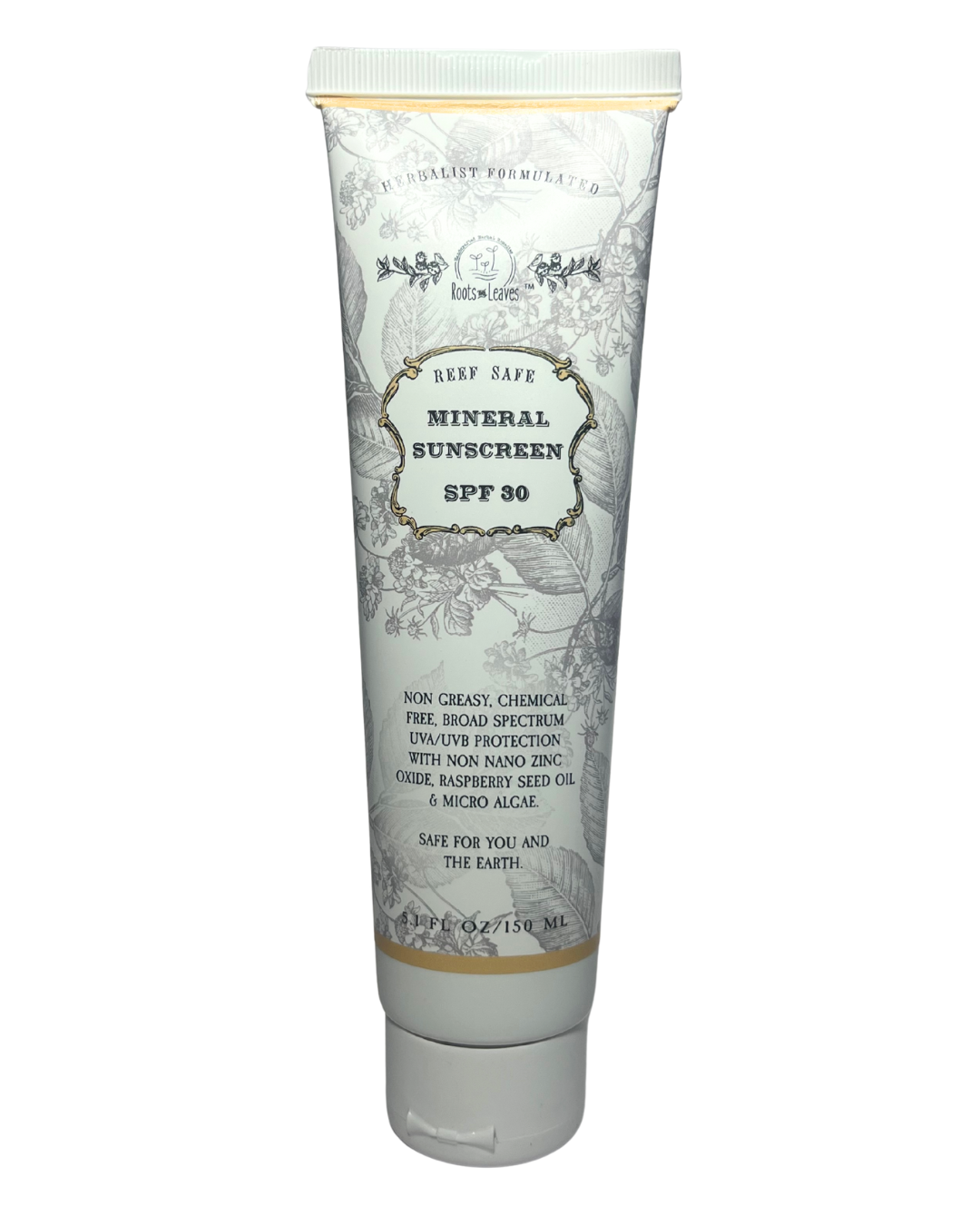 Vegan mineral face and body sunscreen with Tremella mushroom by Roots and Leaves LLC, reef-safe and suitable for sensitive skin