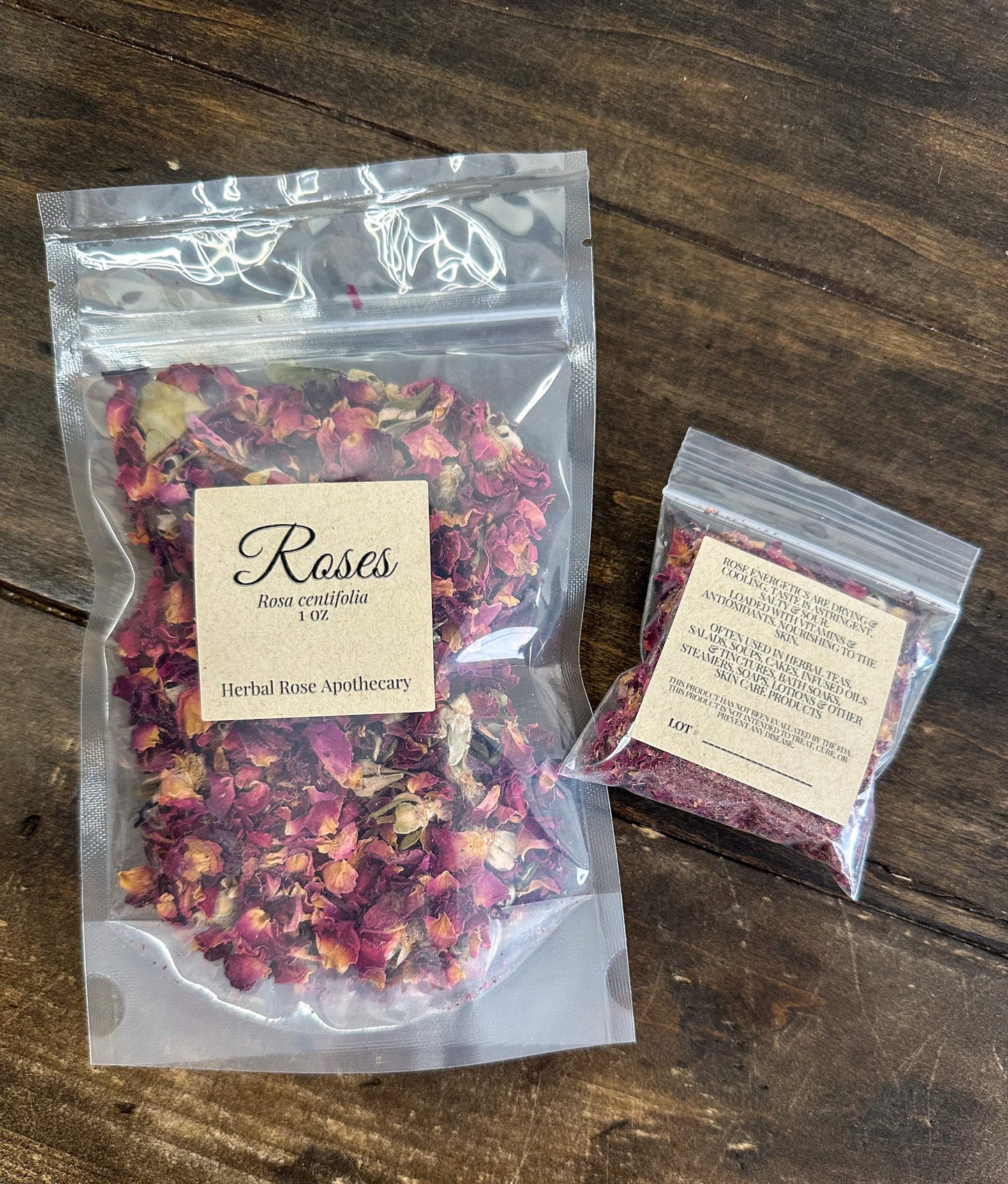 A close-up of vibrant pink rose petals from herbalroseapothecary, arranged in a delicate, natural display.