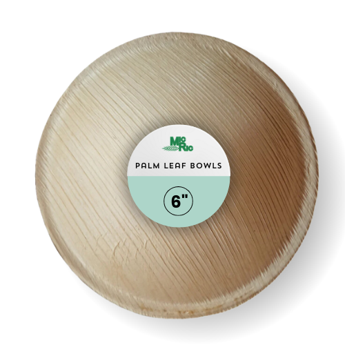 MicRic palm leaf 6-inch round bowls in a pack of 600, eco-friendly and biodegradable disposable dinnerware for events and parties.