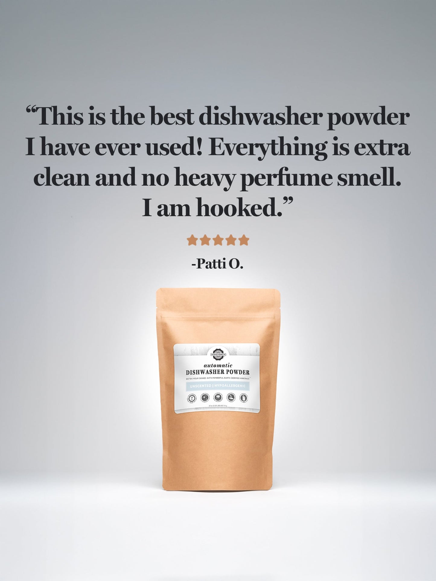 Rustic Strength automatic dishwasher powder in a 2 lb container, designed for cleaning dishes effectively with dish soap formulation.