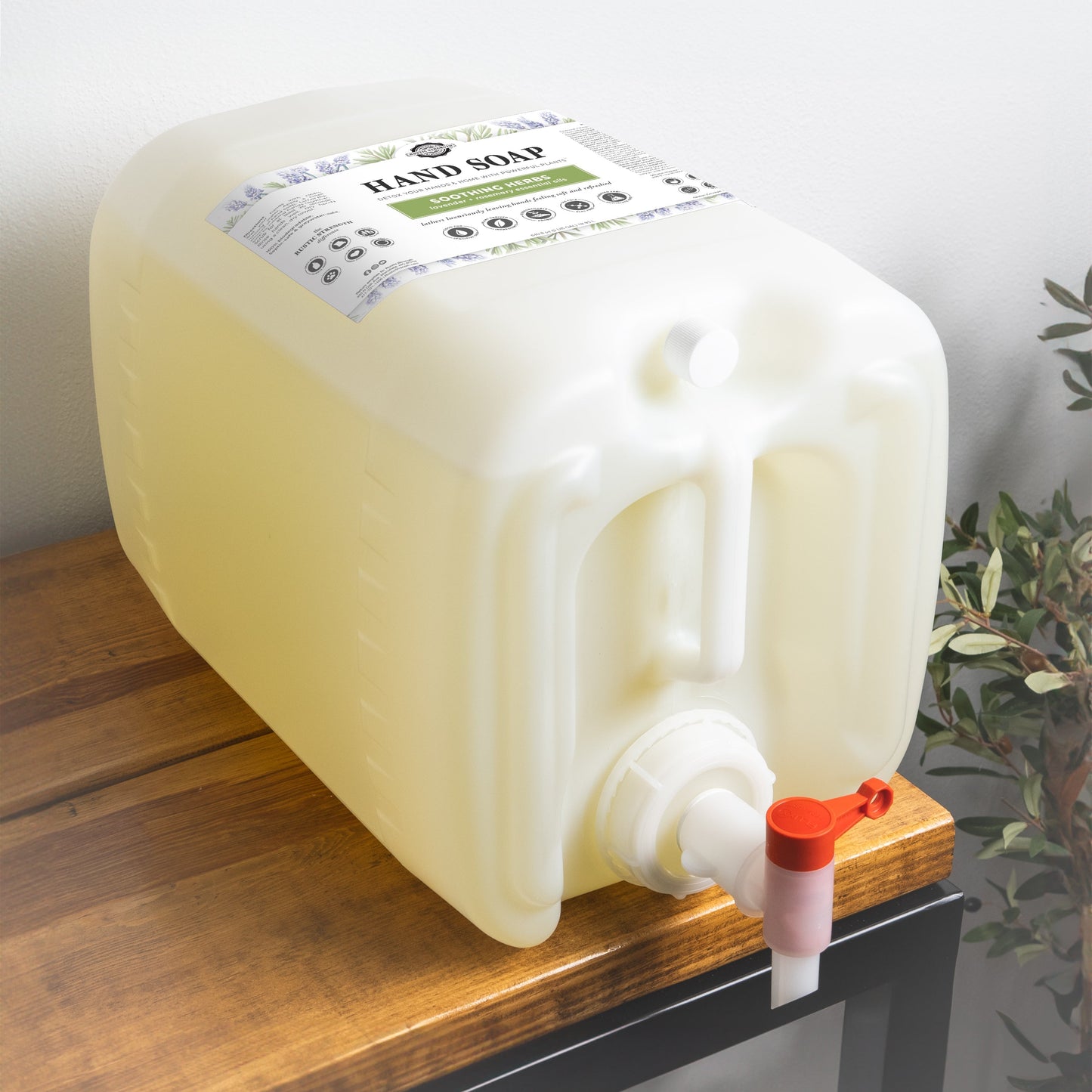 Rustic Strength soothing herbs hand soap in a 16 oz bottle, featuring natural herbal ingredients for gentle cleansing.