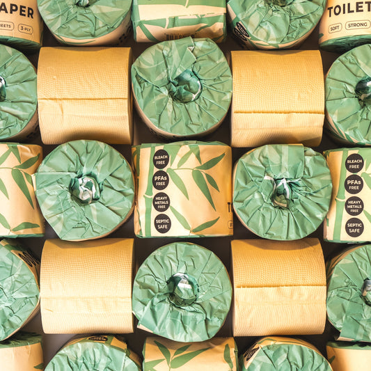 Rustic Strength Panda Eco Paper bamboo toilet paper in 24-roll pack, soft and eco-friendly bathroom tissue made from bamboo.