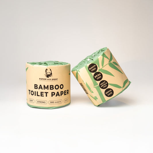 Rustic Strength Panda Eco Paper bamboo toilet paper sample showing soft, eco-friendly bamboo rolls for sustainable home use.