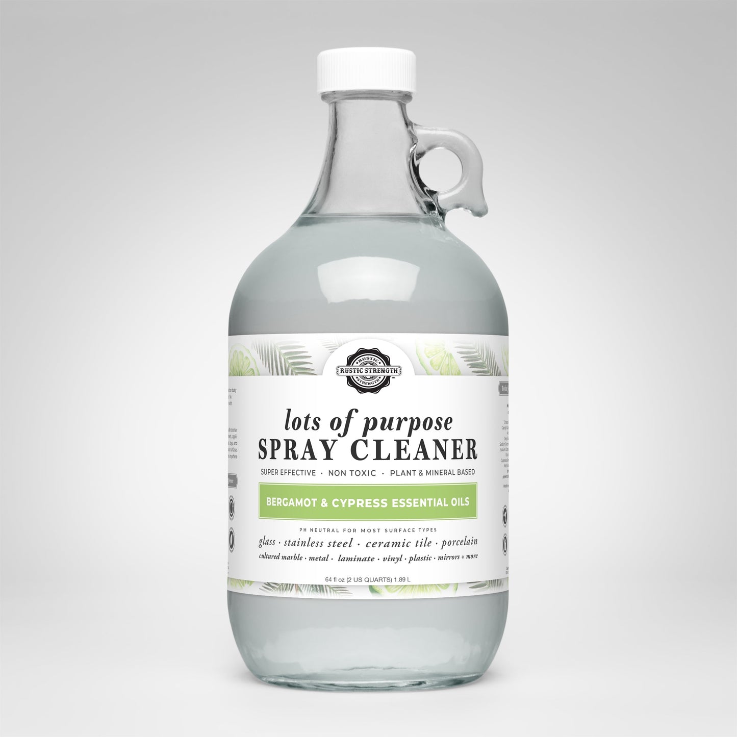 Rustic Strength multi-purpose spray cleaner in 16 oz bottle with bergamot and cypress scent, ideal for versatile cleaning tasks.