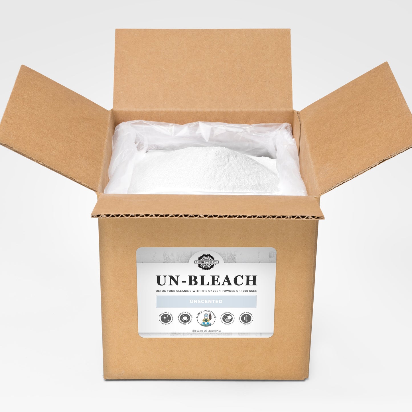 Rustic Strength Un-Bleach Multi-Purpose Cleaner in a 2 lb container, effective for cleaning various surfaces around the home.