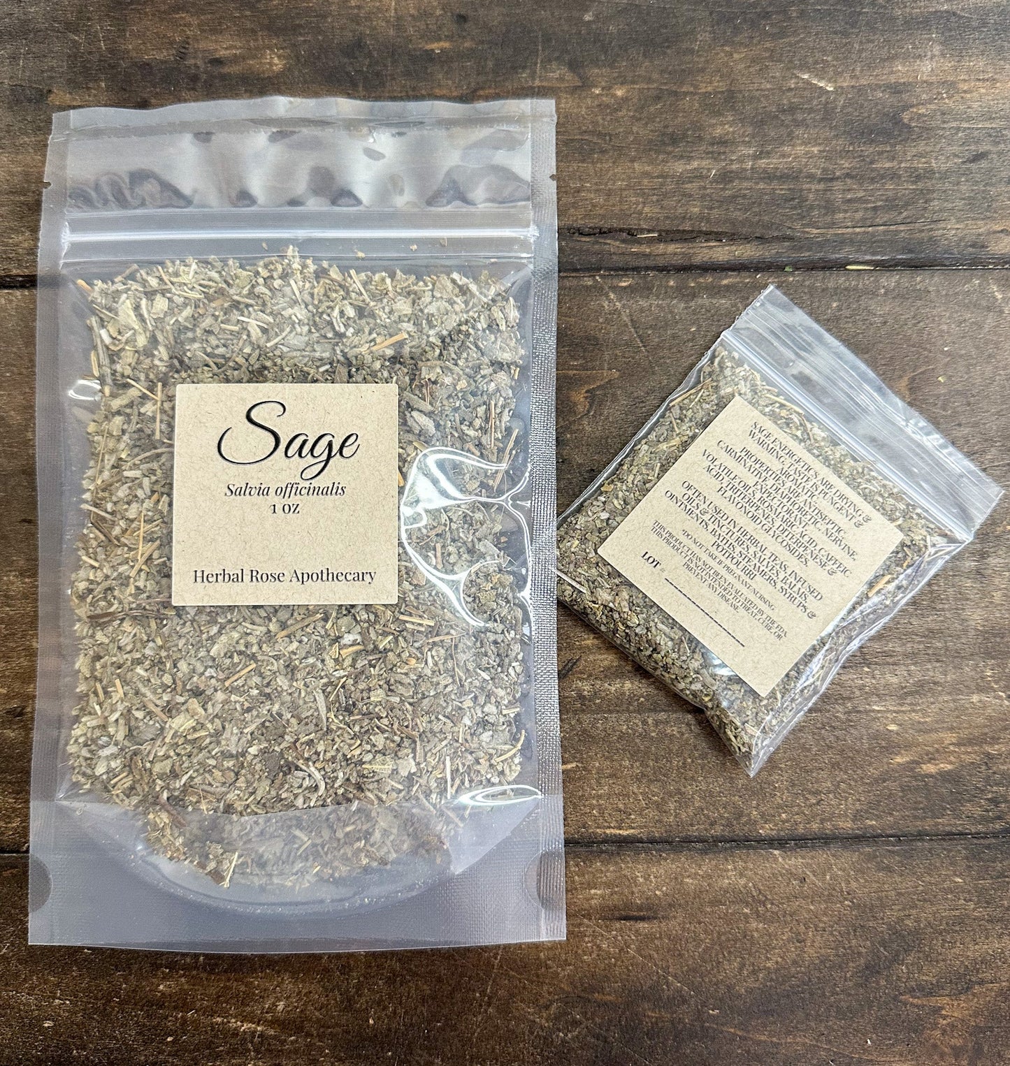 Dried sage herbs from HerbalRoseApothecary, showing fresh green leaves and stems in a natural bundle.
