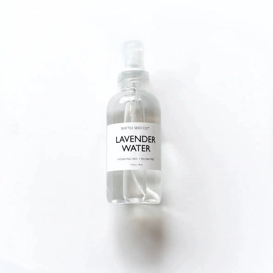 Lavender face and pillow mist by Seattle Seed Company in a spray bottle, featuring calming lavender scent and natural ingredients.