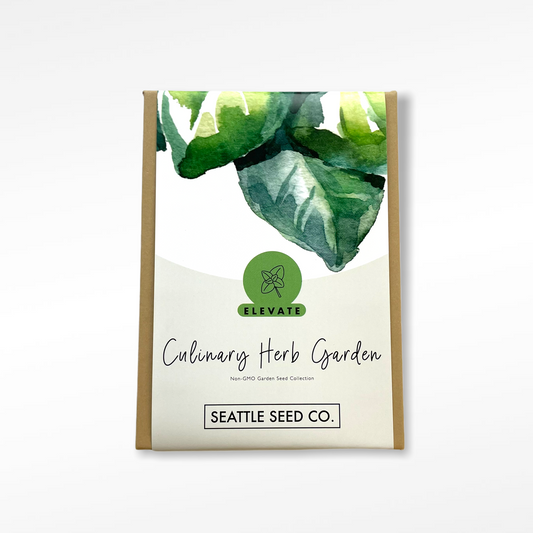 Organic seed collection for culinary herbs from Seattle Seed Company, featuring various herb seeds for garden planting.
