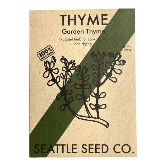 Fresh thyme herb plant from Seattle Seed Company, leafy green sprigs with tiny leaves on woody stems.