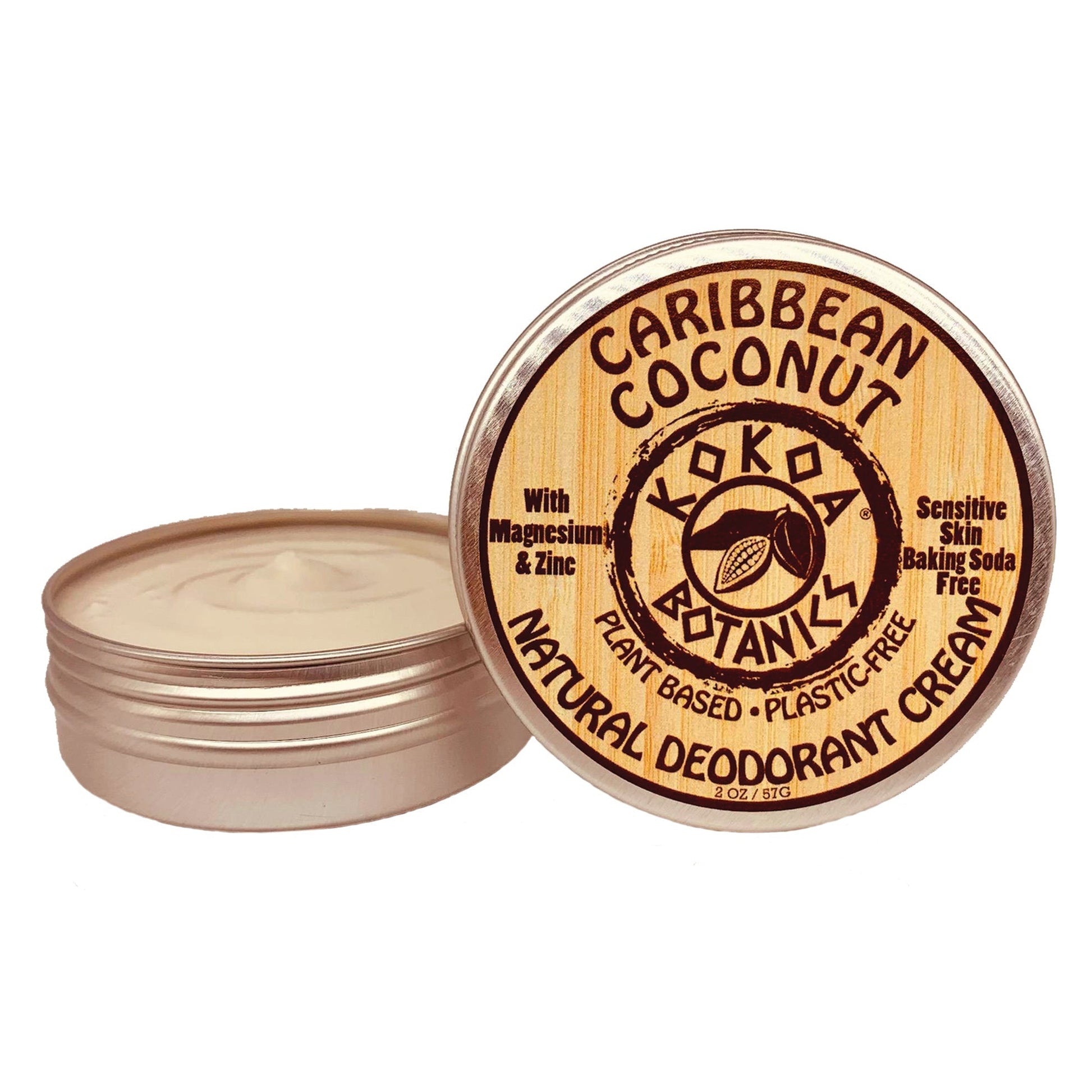 KOKOA BOTANICS Caribbean Coconut natural deodorant cream for sensitive skin, baking soda free, in 2.5 oz jar