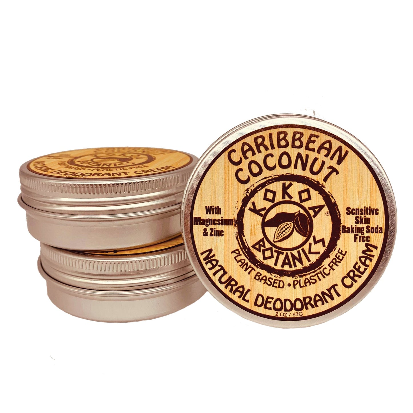 Three tubes of KOKOA BOTANICS Caribbean Coconut natural deodorant cream for sensitive skin, baking soda free, 2.5 oz each