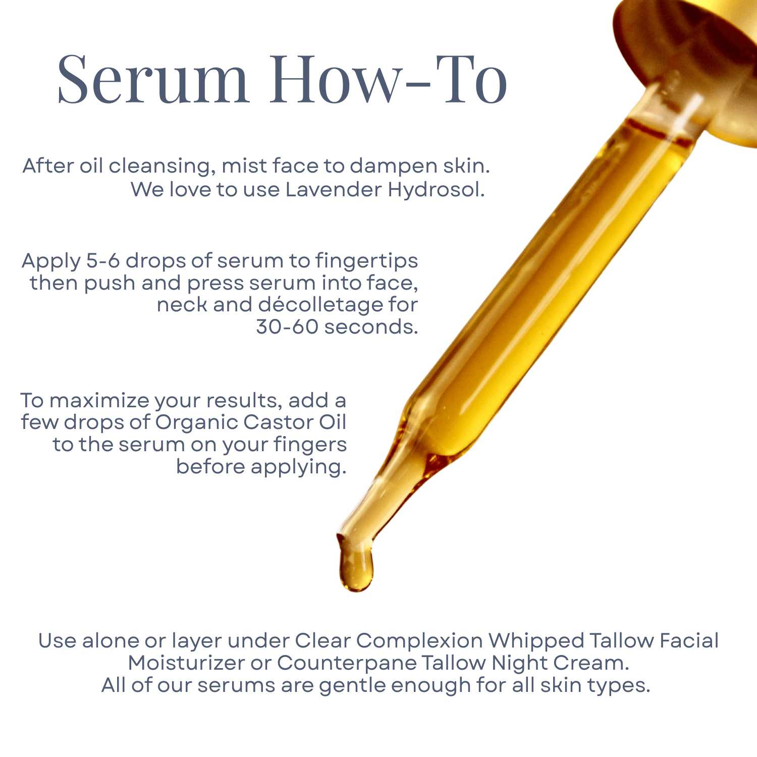 Clara & Fritz Tallow Shop Radiance Instant Glow Facial Serum bottle with dropper, close-up shot showing the product and branding