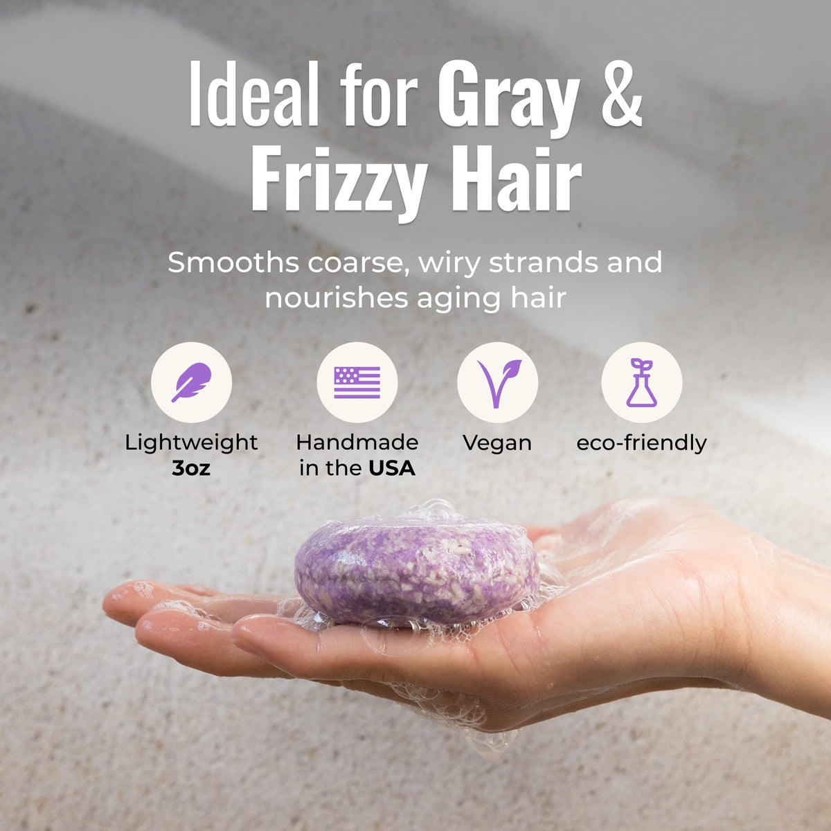 ZeroWasteStore.com shampoo and conditioner bar duo for gray, frizzy hair, scented Oasis, eco-friendly hair care set.