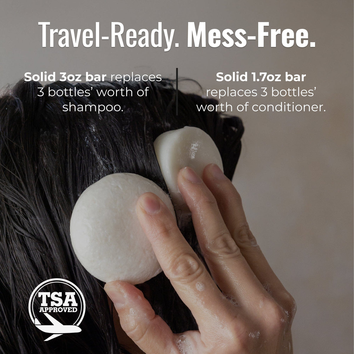 ZeroWasteStore.com shampoo and conditioner bar duo set with unscented, eco-friendly bars resting on a wooden surface.
