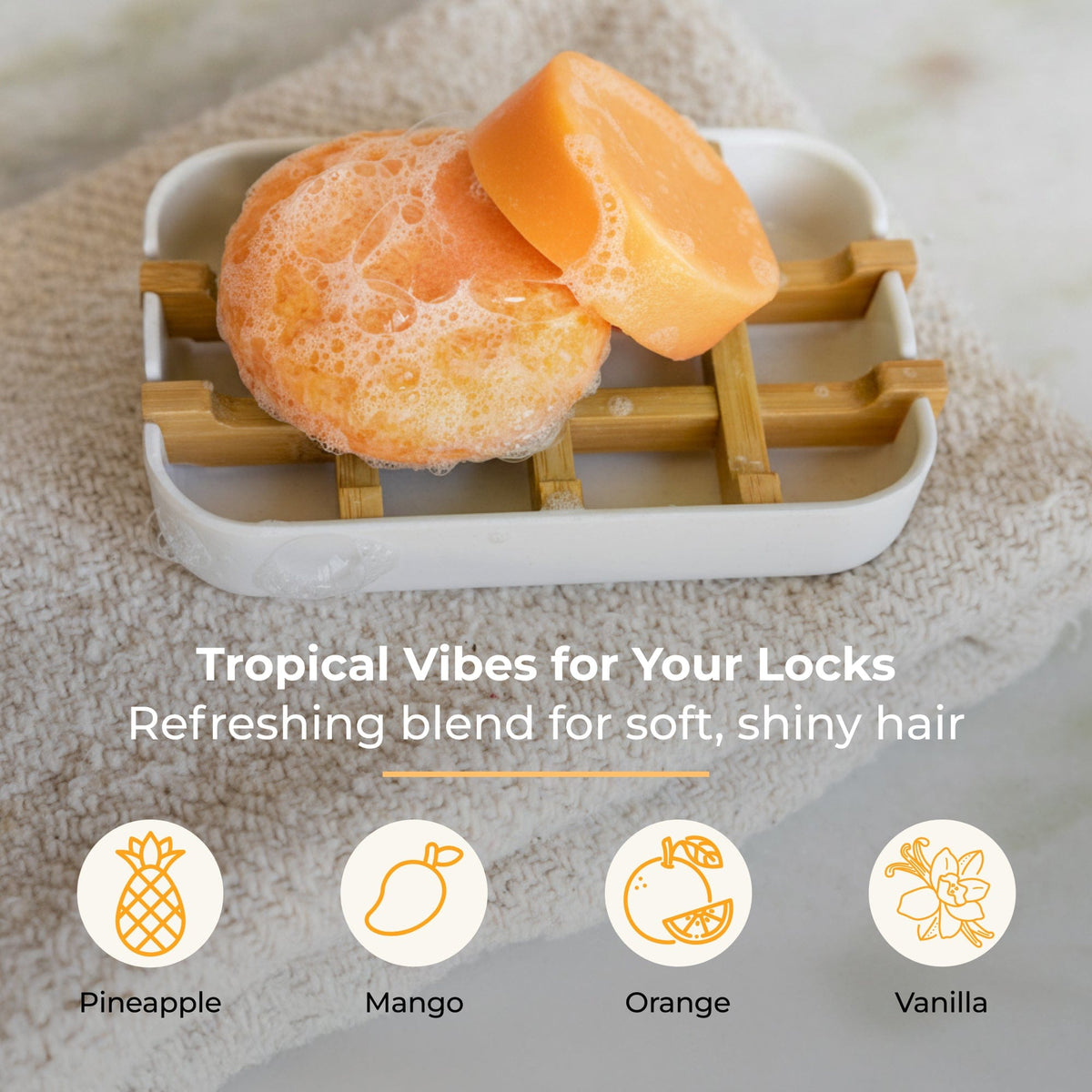ZeroWasteStore.com shampoo and conditioner bar duo with sunshine scent, eco-friendly hair care set in natural packaging.