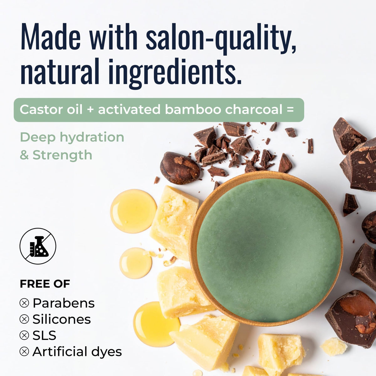 ZeroWasteStore.com shampoo and conditioner bar duo with castor oil and bamboo charcoal, natural hair care set in eco-friendly packaging