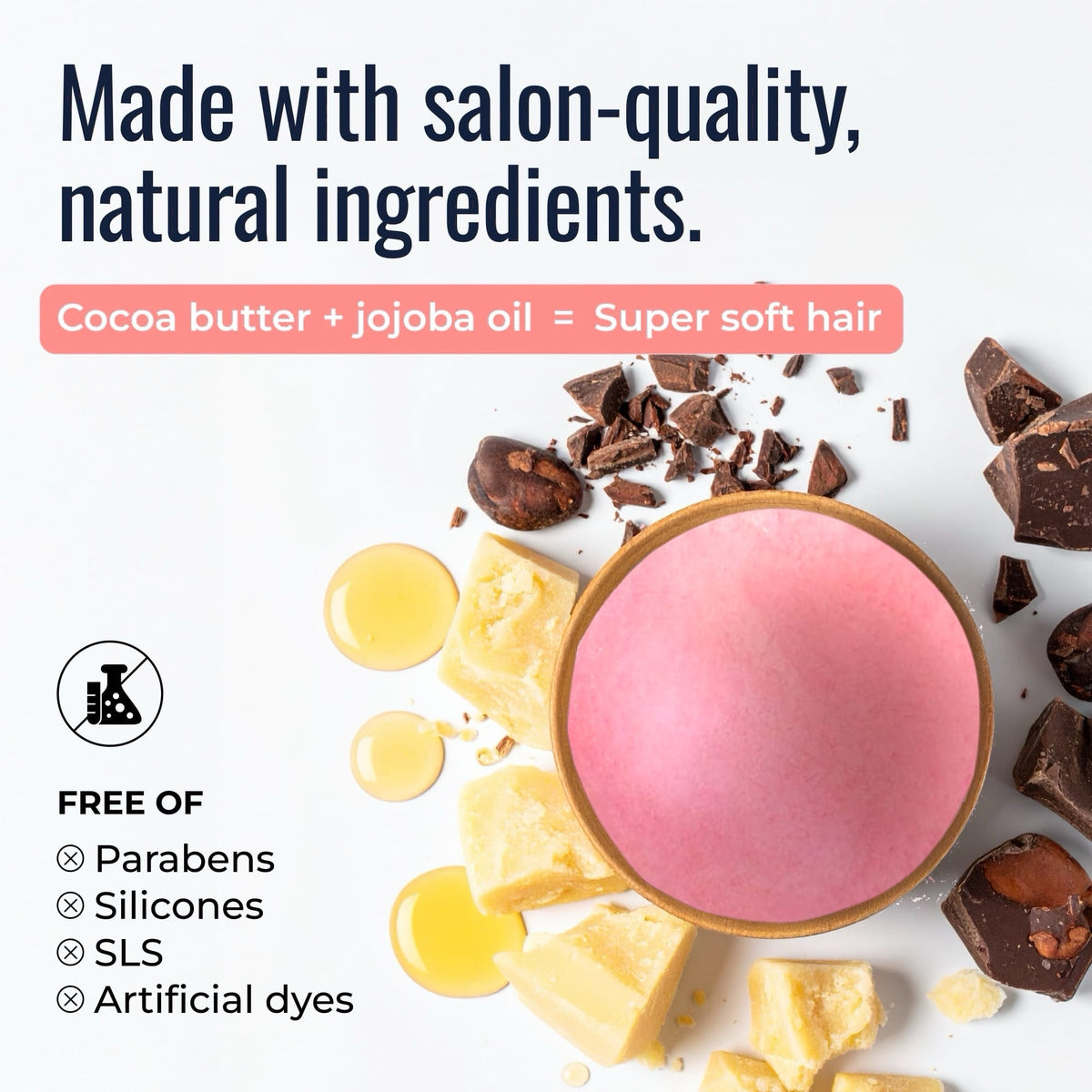 Natural shampoo and conditioner bar duo featuring cocoa butter and jojoba oil, ideal for eco-friendly hair care.