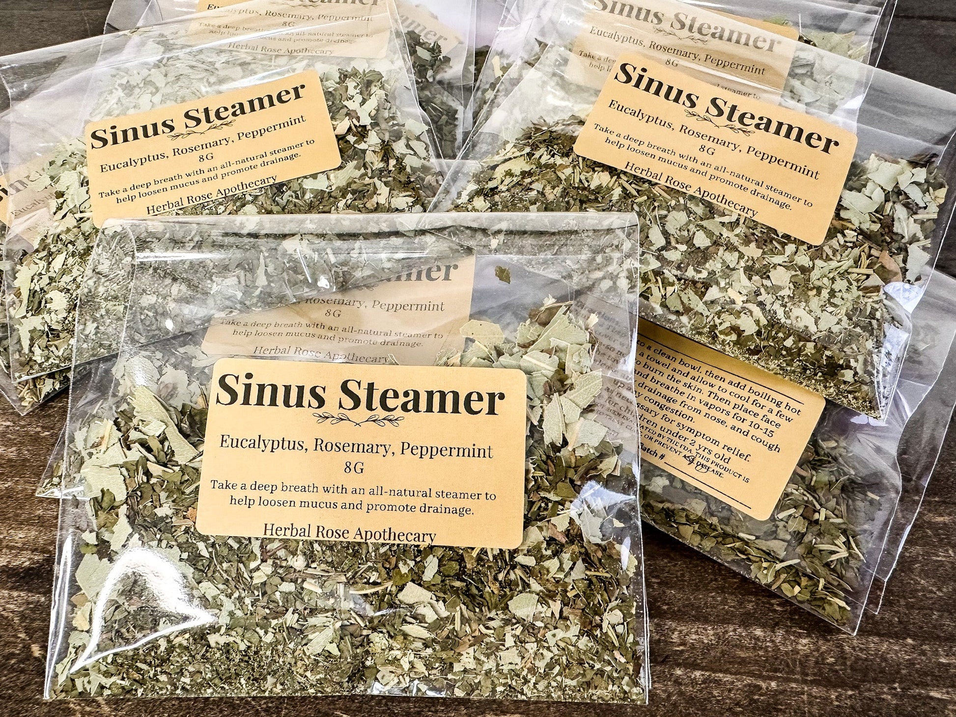 Herbalroseapothecary sinus steamers for nasal relief, featuring natural herbal ingredients in a convenient steamer form.