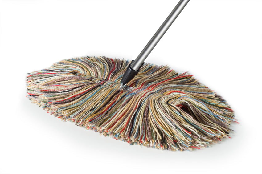 Big Wooly All Wool Dust Mop by Sladust with metal handle, showing the soft wool head for dusting and cleaning floors.