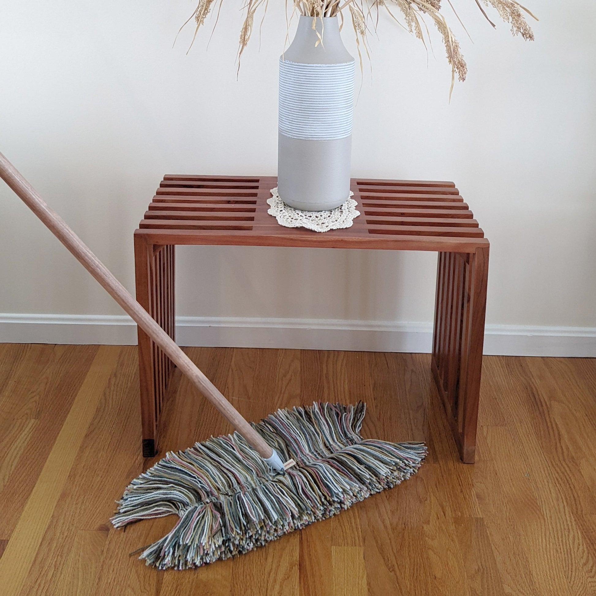 Sladust THE TRIO Wooly Mammoth duster with wooden handle, wool hand duster, and replacement head for effective dusting.