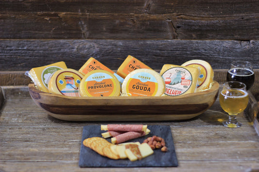 Assorted smoked cheese favorites pack from Cheese Brothers, Inc., featuring 8 varieties in a gift bundle.
