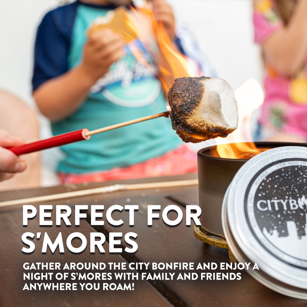 City Bonfires S'mores Family Pack outdoors set with marshmallows, chocolate, and graham crackers for fun campfire treats