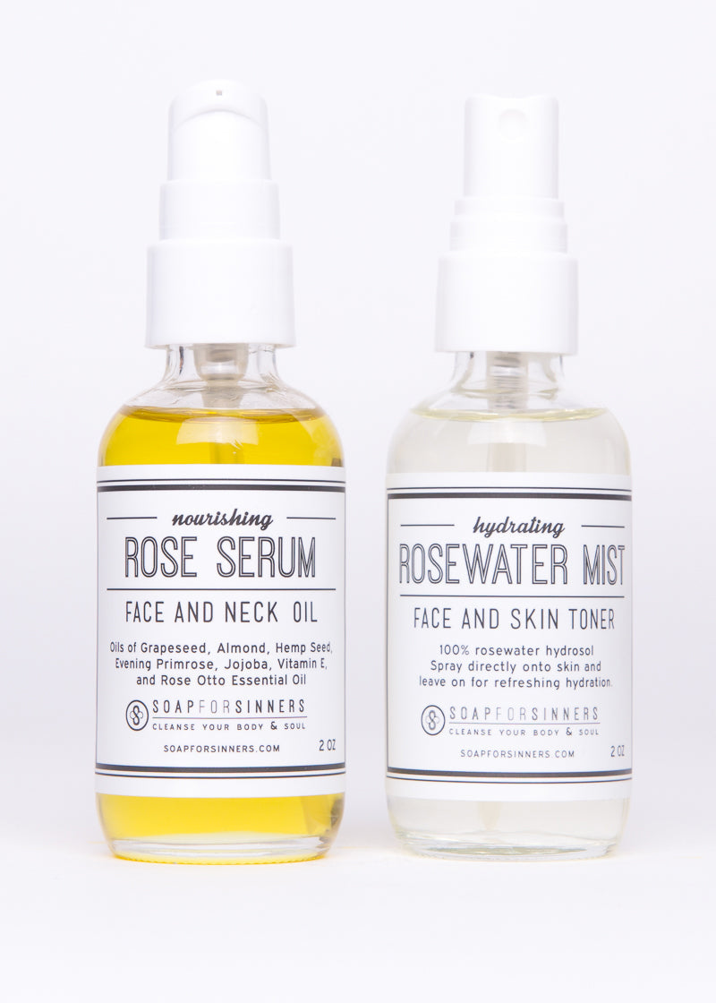 Soap for Sinners Mist & Serum Set featuring elegant bottles with mist and serum, ideal for skincare and fragrance.