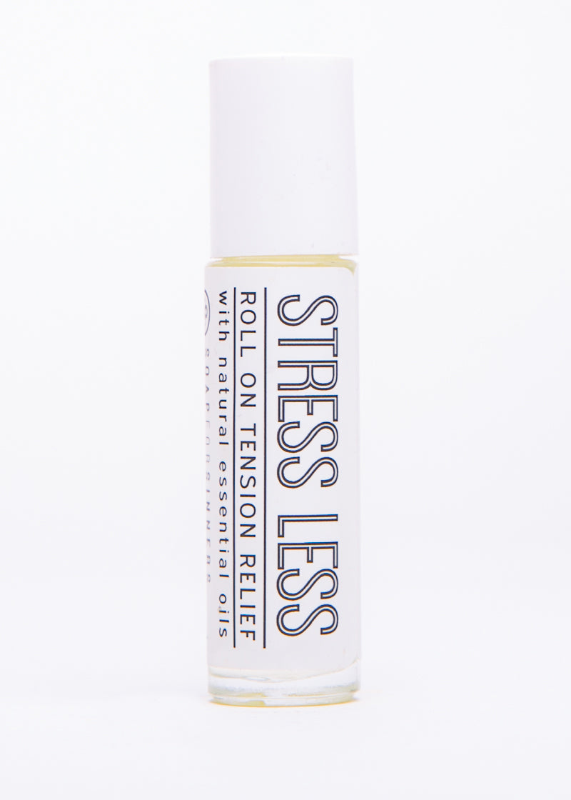 Soap for Sinners Roll On Tension Relief, a soothing essential oil blend in a compact roller for stress relief and relaxation.