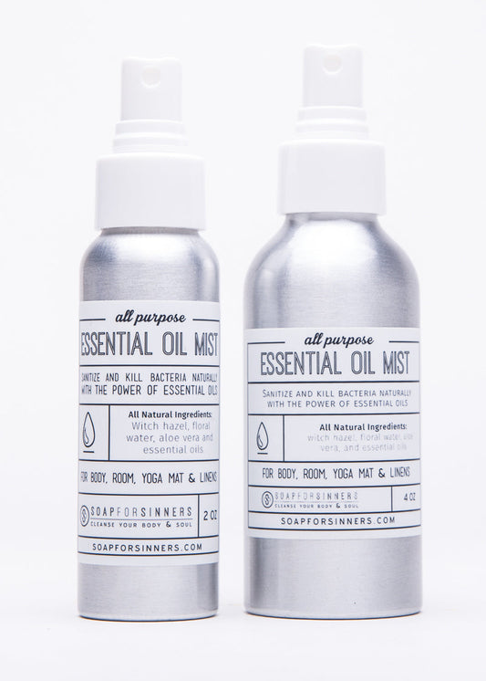 Soap for Sinners 2 oz essential oil mist bottle, featuring a clear glass container with a spray nozzle and label design.