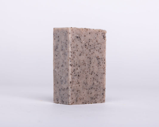 Bar of Soap for Sinners Peppermint Coffee Scrub soap with visible textured surface and fresh peppermint and coffee scent.