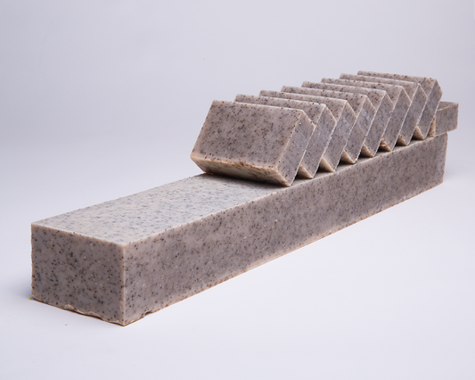 Bar of Soap for Sinners Peppermint Coffee Scrub soap showing the textured bar with peppermint and coffee ingredients visible.