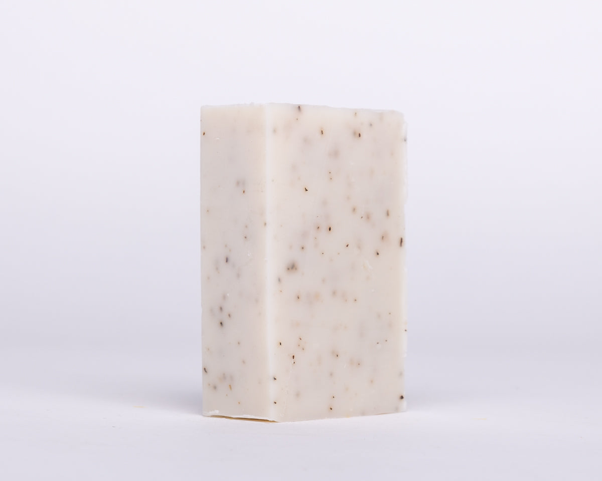 Bar of Soap for Sinners Peppermint Eucalyptus soap with fresh mint and eucalyptus scent, showcasing a white soap bar on a neutral background.