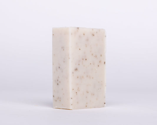 Bar of Soap for Sinners Peppermint Eucalyptus soap with fresh mint and eucalyptus scent, showcasing a white soap bar on a neutral background.