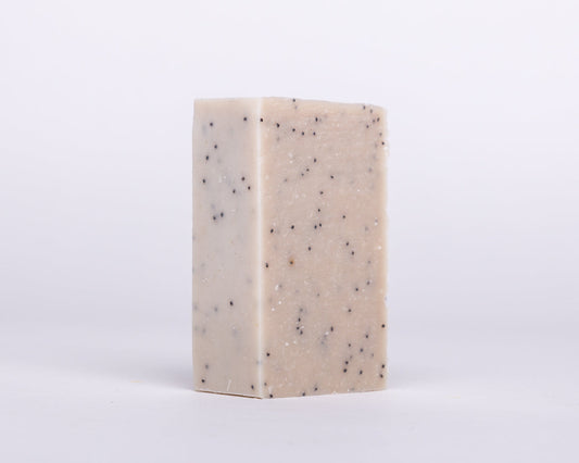 Bar of Soap for Sinners with salt, seaweed, and eucalyptus, showcasing natural ingredients and textured soap surface.