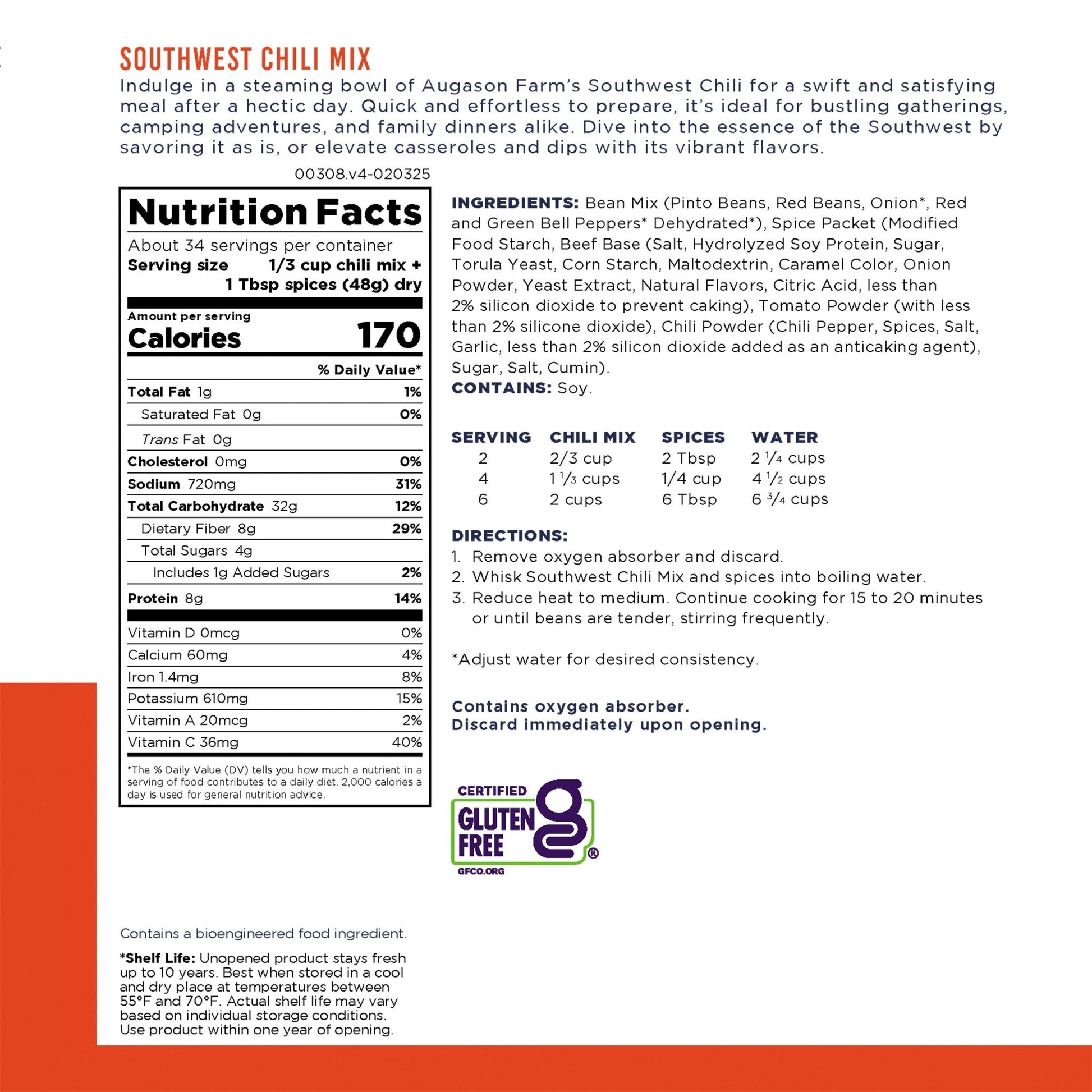 Southwest Chili Mix Can, 34 Servings - Blessings Grow Meadows