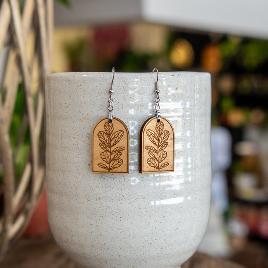 Fiddle Leaf Fig Arched Earrings - Blessings Grow Meadows -
