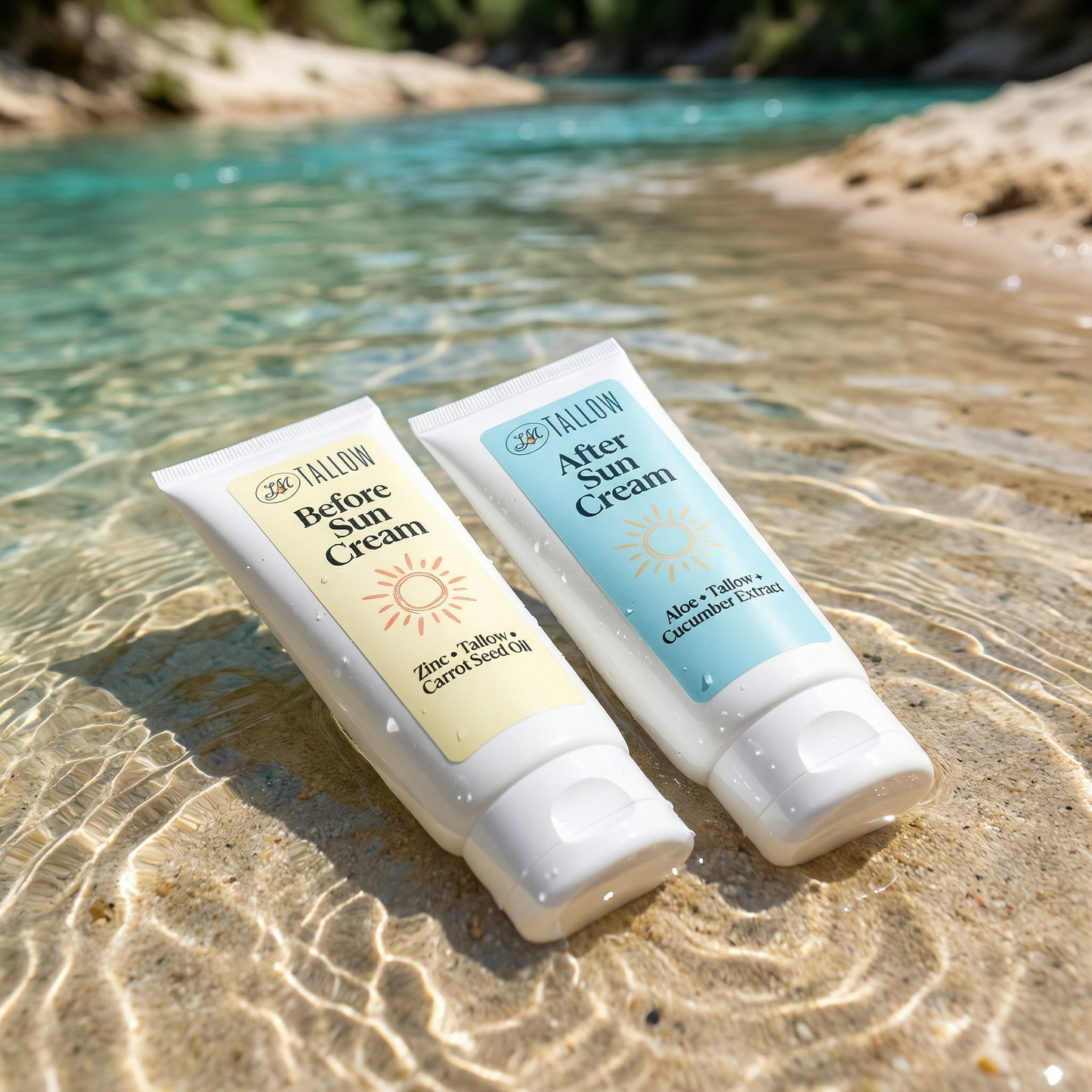 Lady May Tallow Tallow Sun Care Duo body cream with before and after sun lotion for nourishing skin protection.