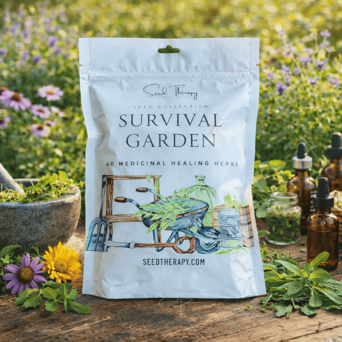 Packet of Southern Seeds Survival Medicinal Herb Garden seeds with 40 essential herb varieties for natural healing and garden planting.