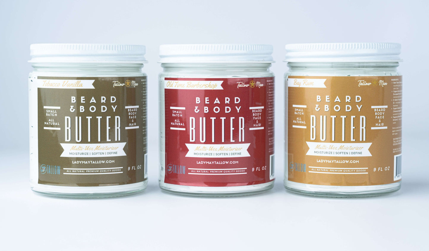 Tallow Man Men’s Beard Butter Trio Gift Box | 100% Natural Tallow - Lady May Tallow ~ Blessings Grow Meadows