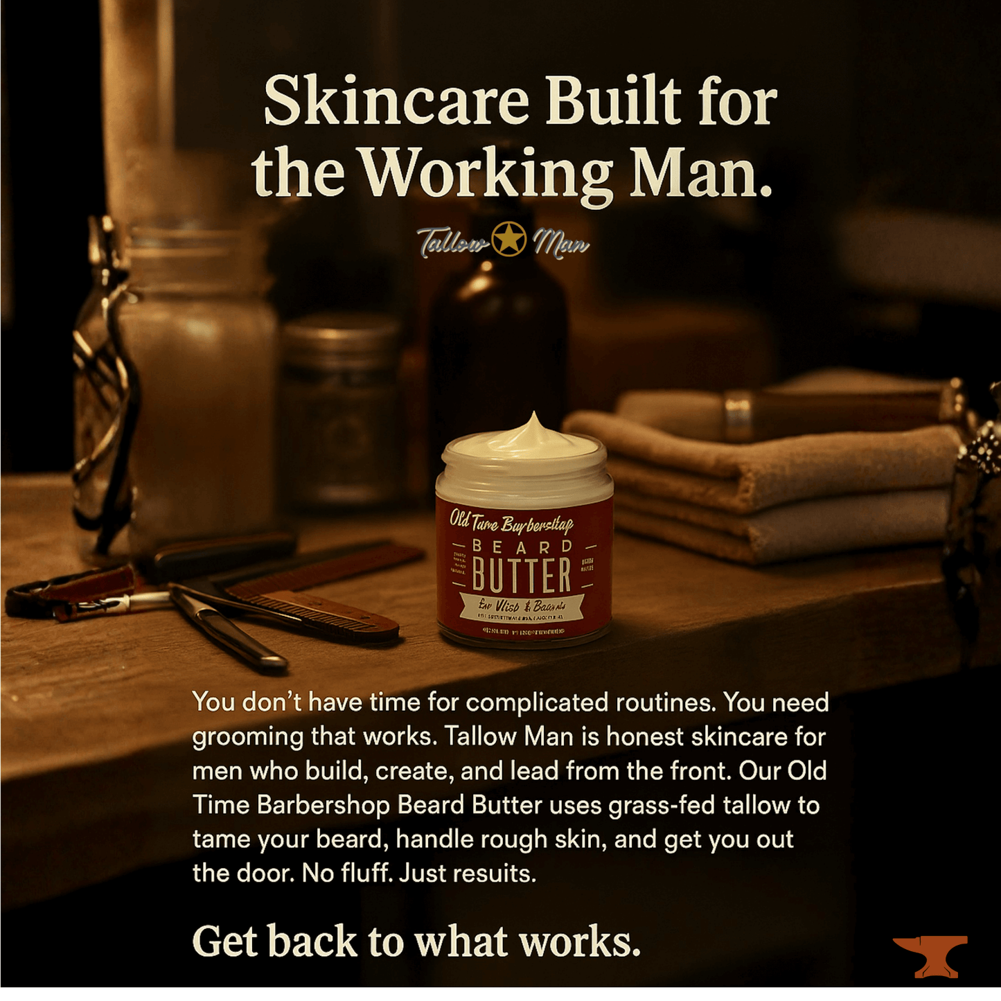 Lady May Tallow men's beard and body butter set featuring natural tallow, hand salve, leather conditioner, skincare for working men