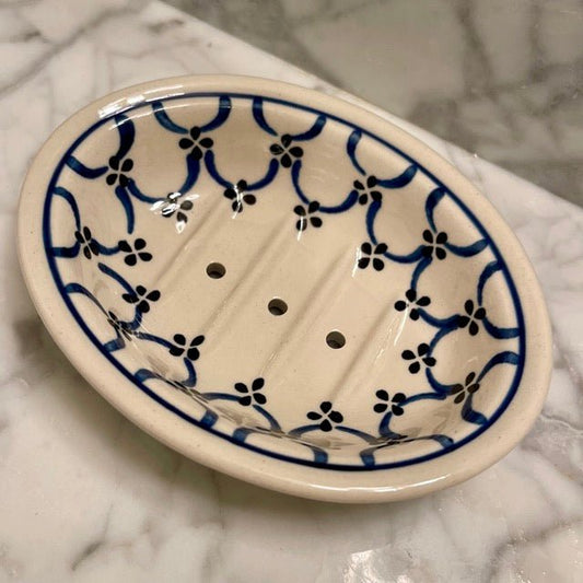 Hand-painted Polish Floral Ceramic Soap Dish - Light Floral - Blessings Grow Meadows