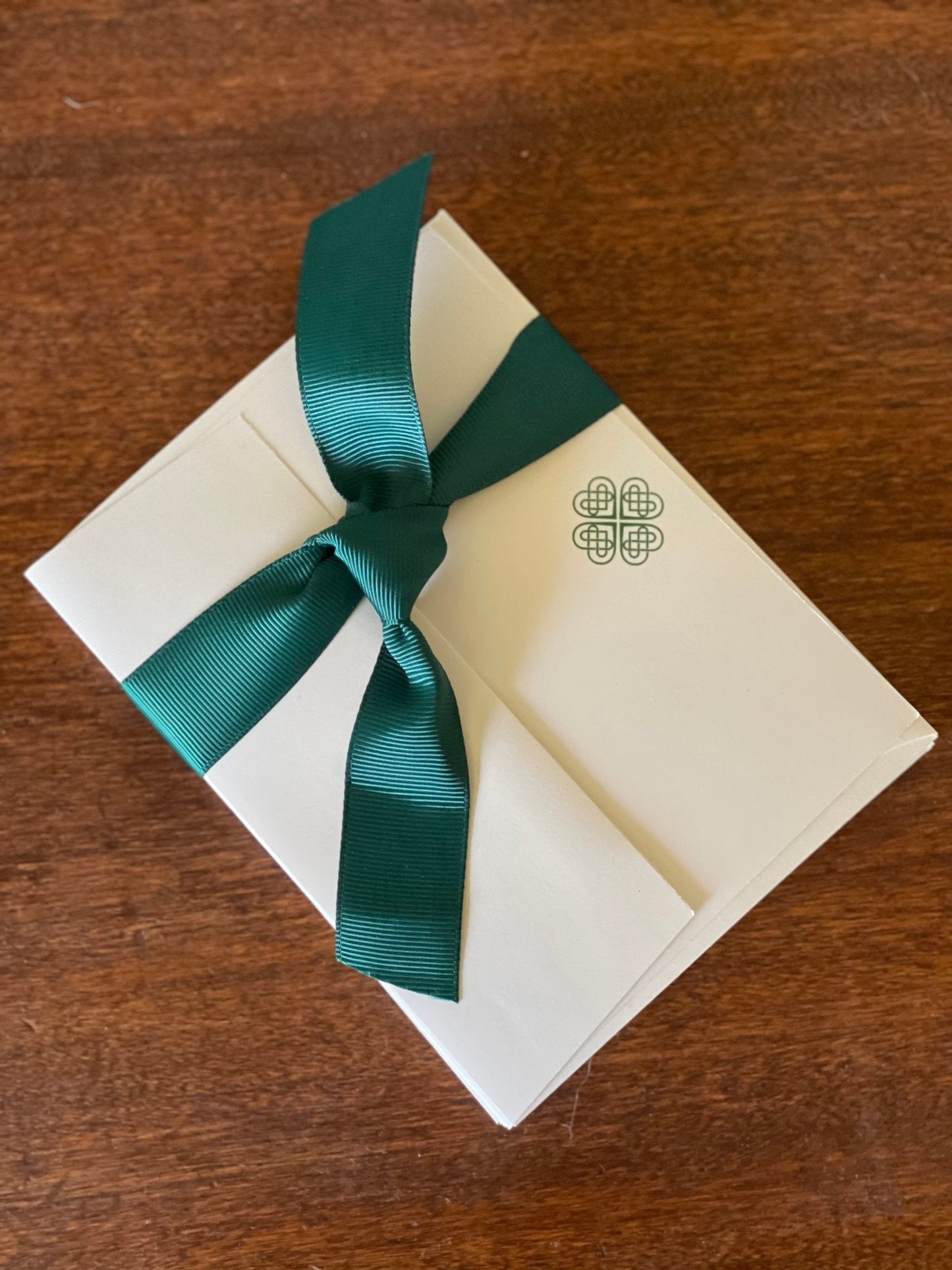 Boxed Celtic Knot Irish stationery set with 10 note cards and envelopes featuring intricate Celtic knot designs.