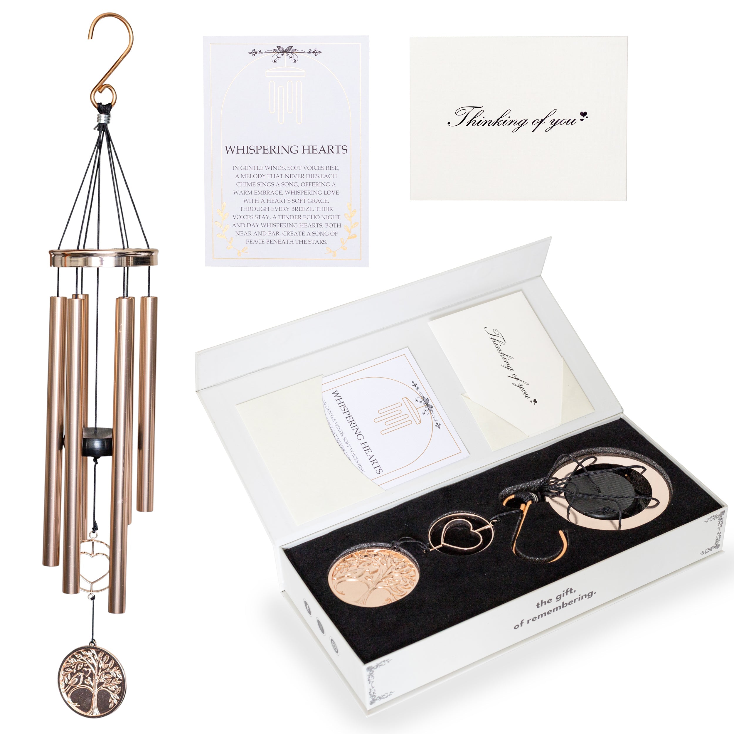30" Memorial Wind Chime with Gift Box – Whispering Hearts Collection – Platinum Rose - Thumbnail 4