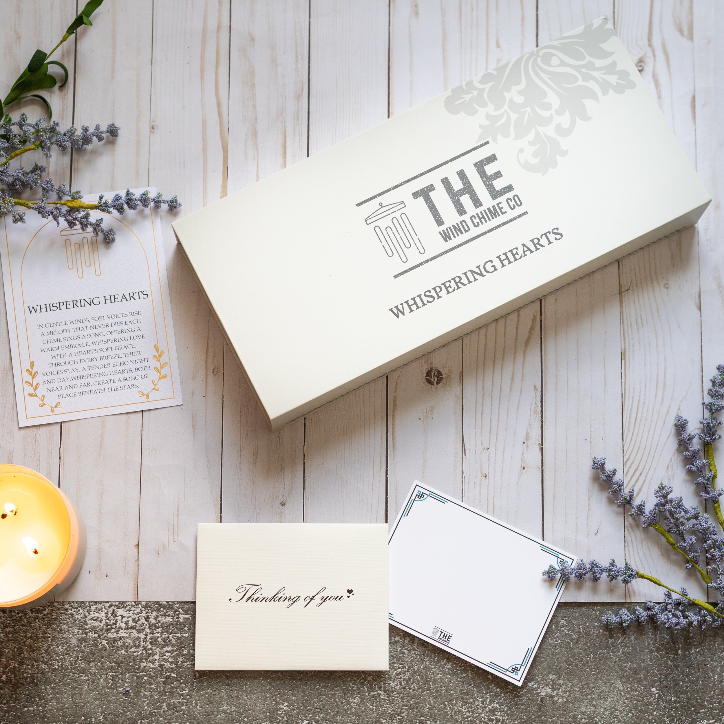 30" Memorial Wind Chime with Gift Box – Whispering Hearts Collection – Platinum Rose