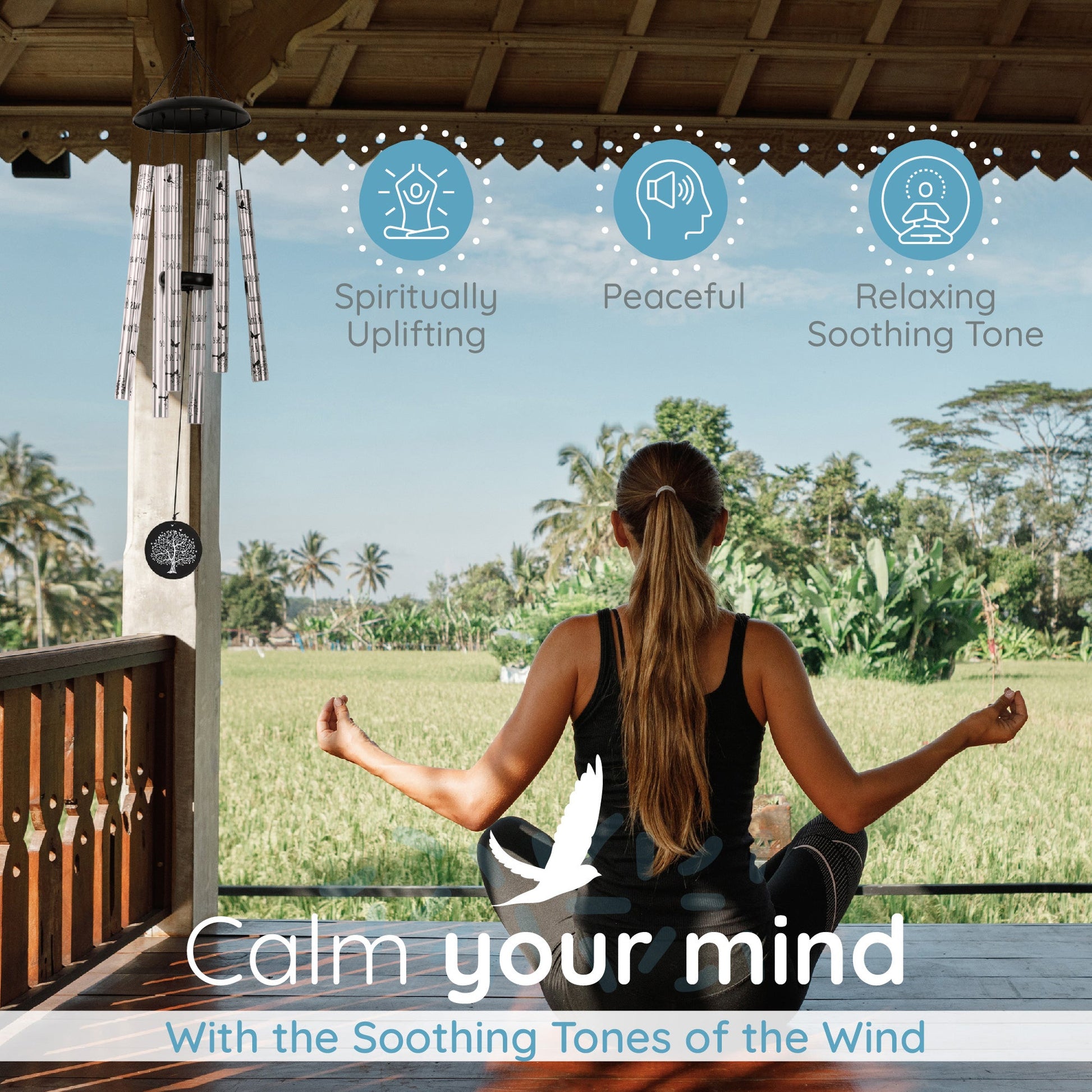 40" Serenity Memorial Wind Chimes, Thoughtful Gift For Special Occasions or Reflections Amazing Grace Scripture - Blessings Grow Meadows