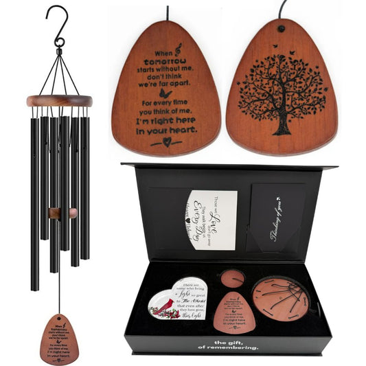 Serenity Memorial Wind Chimes gift bundle by The Wind Chime Co with memorial heart, 32-inch outdoor garden decor and chime set.