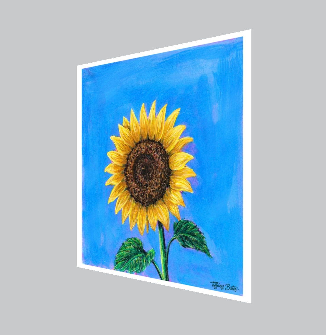 Fine art print of a soaring sunflower by Tiffany Bates Art, 8x8 inches, showcasing vibrant sunflower details on high-quality paper.