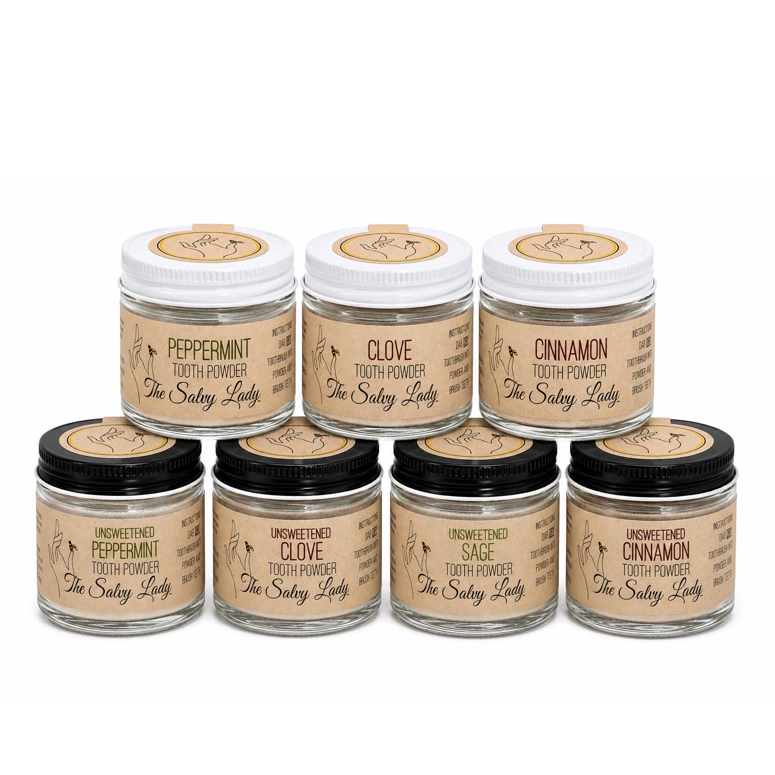 BuyNebraska.com fluoride-free tooth powder in 2 oz container with colorful packaging, available in multiple flavors for natural oral care.